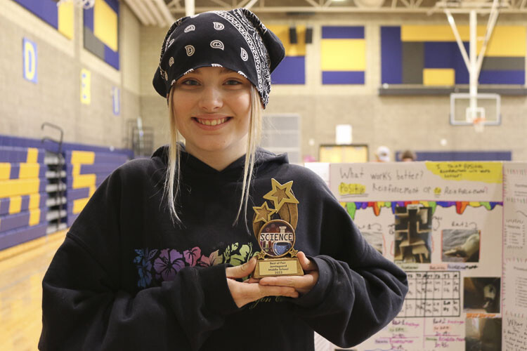 Maelynn O'Bryant, 8th grade student at JMS, wins Best of Fair for her science project. Photo courtesy Washougal School District