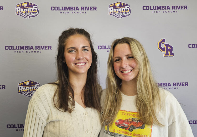 Lauren Dreves, left, and Sydney Dreves had a school year full of championships for Columbia River. The sisters won a state title with the Columbia River volleyball team in the fall and then they teamed up again in tennis, winning a state doubles title. Photo by Paul Valencia