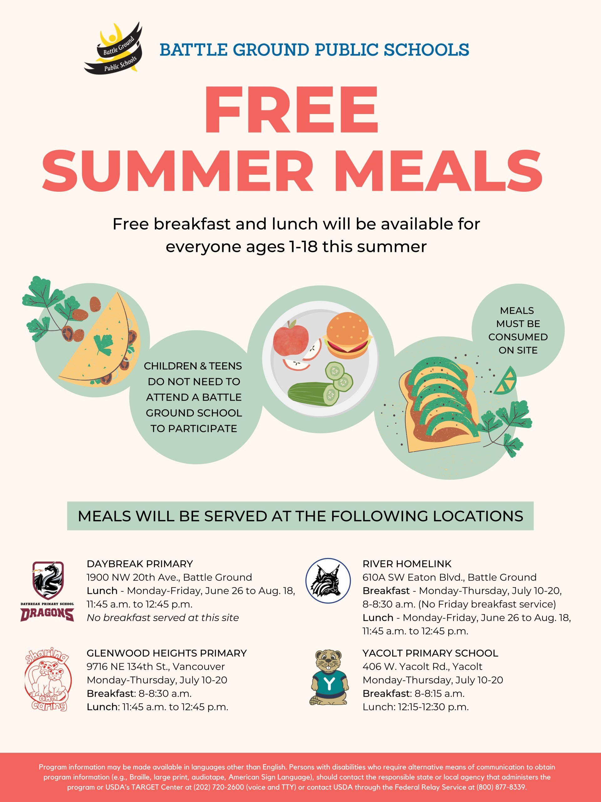 90-224 cecilware free breakfast and lunch will be provided to children and teens aged 1-18 at multiple battle ground public schools locations this summer, through the summer food services program sponsored by the district, helping ensure access to nutritious meals during the summer break.