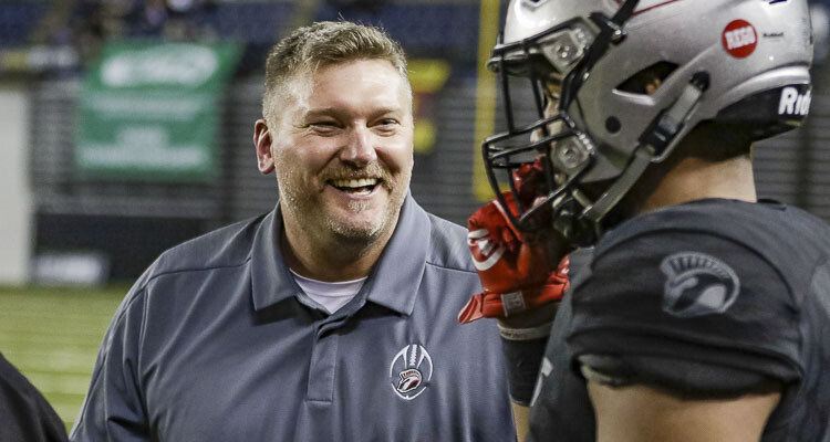 Rory Rosenbach, seen here in 2018 leading Union to a state football championship, resigned this week as the school’s football coach. He will become the athletic director at Glacier Peak High School in his hometown of Snohomish. Photo by Mike Schultz