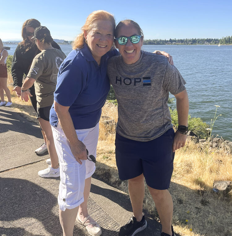 Vancouver Mayor Anne McEnerny-Ogle and Vancouver Police Officer Holly Musser gather for a photo Sunday at the walk honoring the two-year anniversary of the death of CCSO Sgt. Jeremy Brown. Photo courtesy Leah Anaya