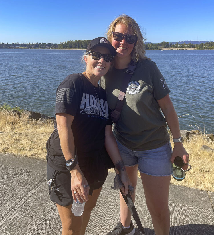 Jill Brown, wife of fallen CCSO Sgt. Jeremy Brown, is shown here (on left) with friend Ashley Maunu at Sunday’s event. Photo courtesy Leah Anaya