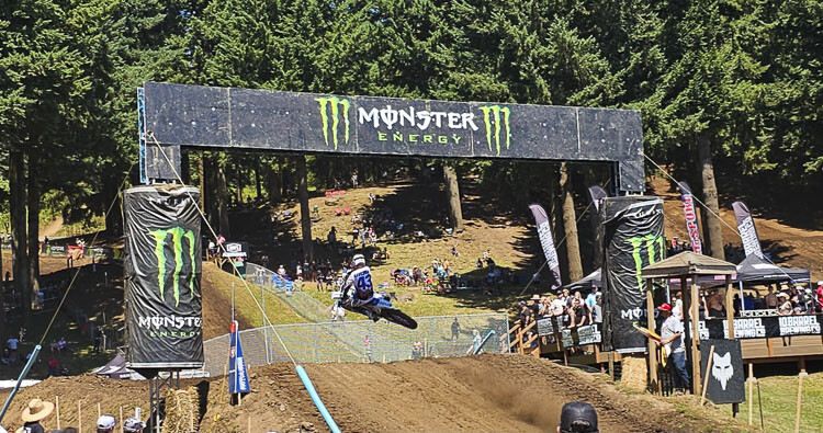 While not going top speed for these laps on Friday, Levi Kitchen of Monster Energy Yamaha Star Racing still got some air on this jump at the Washougal MX Park. Photo by Paul Valencia