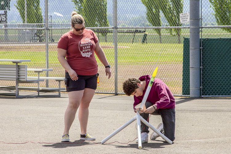 Students collect data from rocket launches to analyze and test later in the classroom. Photo courtesy Woodland School District