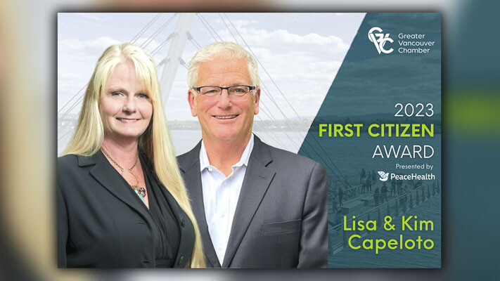 Kim and Lisa Capeloto receive the prestigious 2023 First Citizen Award for their exceptional leadership, philanthropy, and community impact in southwest Washington.