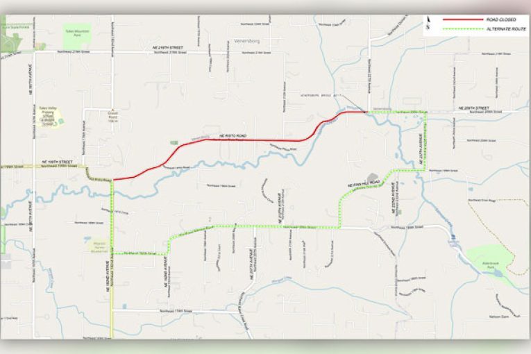 Northeast Riso Road closed beginning Sept. 11 for repairs to Venersborg Bridge
