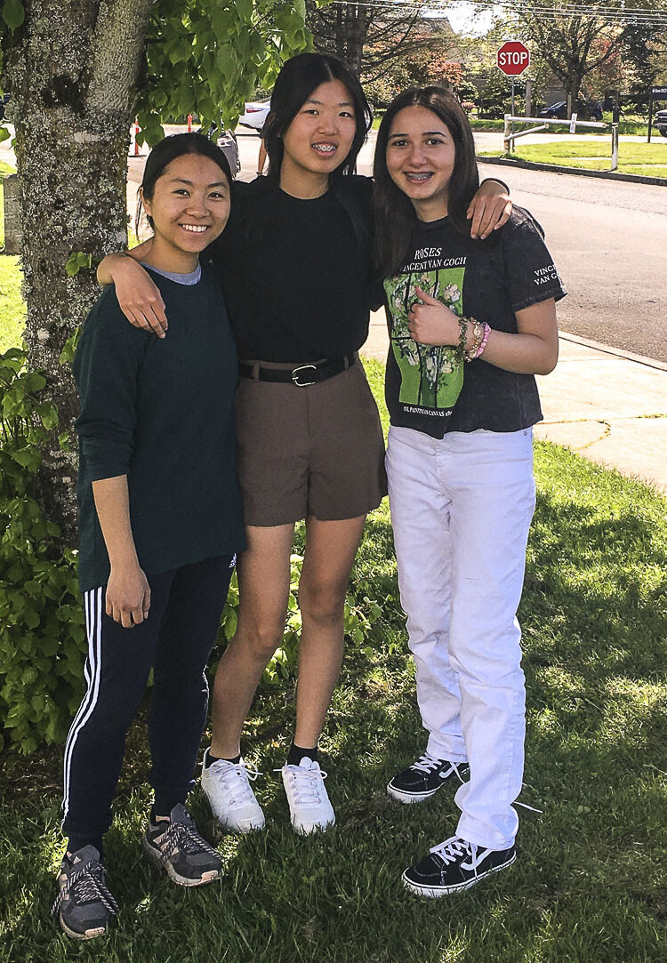 Florence Liang, Sophie Zhang, and Zaina Hweij, incoming sophomores at Camas High School, founded STEM Scholars, a website that connects mentors with younger students who are studying STEM. Photo courtesy Zaina Hweij