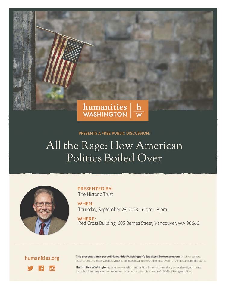 The Historic Trust and Humanities Washington invite the community to an engaging in-person conversation with Professor Steven Stehr, a member of the 2021-2023 Humanities Washington Speakers Bureau program, on Thu., Sept. 28.