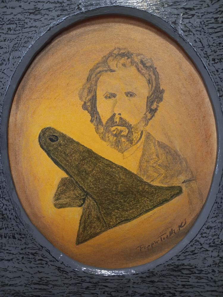 This is a pastel portrait Pepper Toelle Kim made from the attached photograph. It was displayed in a 2016 art show at the Ft. Vancouver Visitor's Center. The title is "Forge Ahead: Ploughshare," a double entendre to honor his roles as a pioneer, blacksmith, and farmer. Photo courtesy Camas-Washougal Historical Society