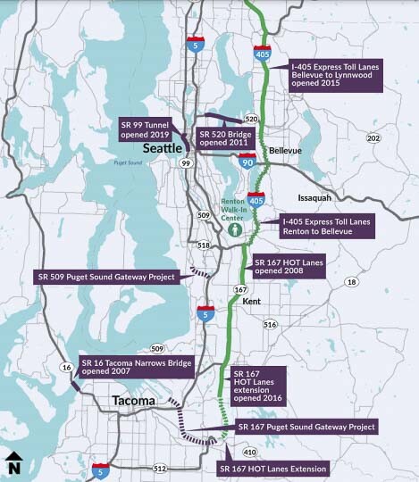 The Washington State Transportation Commission controls toll rates on all five state tolling systems. Commission members are considering a 50 to 80 percent increase in the maximum toll rate on the I-405/SR-167 tolling system that would take effect in 2025. Graphic courtesy WSDOT