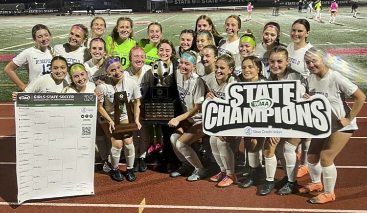 The Ridgefield Spudders rallied twice Saturday in the championship match and won the program’s first state title in girls soccer. Photo courtesy Brynan Shipley