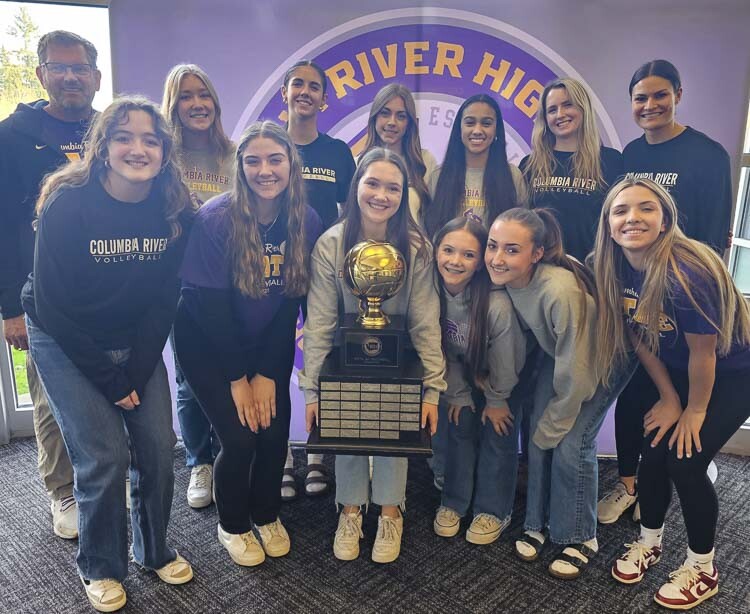 The Columbia River Rapids won their third consecutive Class 2A state volleyball championship last month, and four players and their coach were honored this month with all-state recognition. Photo by Paul Valencia