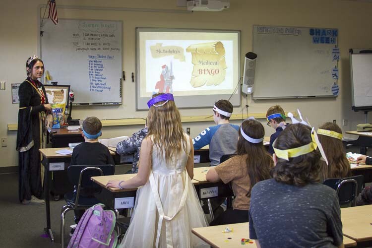 Antimony Berkeley used bingo to help students remember and retain their Middle Ages vocabulary lessons. Photo courtesy Woodland School District