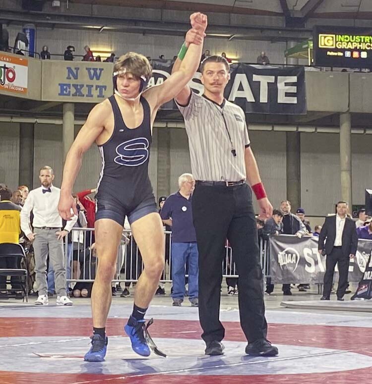 JJ Schoenlein of Skyview, a state champion at 170 pounds last year, is wrestling at 175 this season. Mat Classic is this week in Tacoma. Photo courtesy WIAA