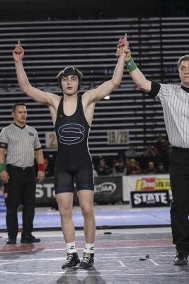 Skyview freshman Mason DesRochers was in quite the battle in the state finals Saturday, but he came out on top for a championship. Photo courtesy Gracie Miller