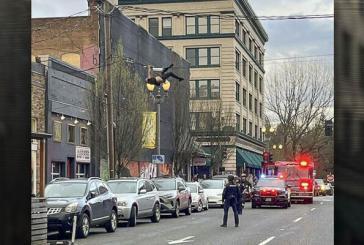 Disturbance downtown ends with a man falling onto a fire engine
