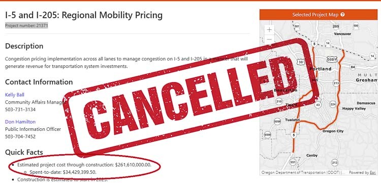 Oregon Governor Tina Kotek canceled one part of planned tolling in Oregon. The Regional Mobility Pricing Project would charge a “per mile” toll for driving I-5 and I-205 freeways. ODOT had planned to expand the RMPP to all Portland area freeways. The planned tolling for the Interstate Bridge Replacement will continue to move forward. Graphic courtesy Clark County Today