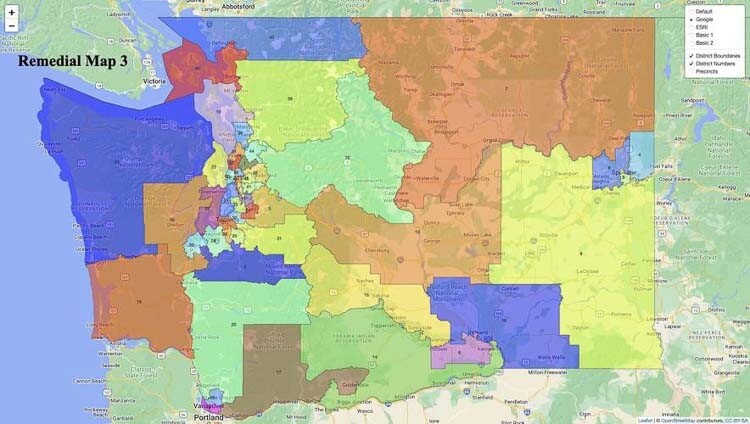 Judge Robert Lasnik picked map 3B as the fix to a lawsuit regarding latino representation in Yakima. New legislative district boundaries are changed in 13 districts, including the 17th Legislative District which would extend into Klickitat County. You can compare the map approved by the legislature in 2022 with the revised 3B map. Graphic courtesy Rep. Jim Walsh and WA legislature