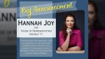 Skamania County resident Hannah Joy has officially announced her candidacy for the House of Representatives in District 17.