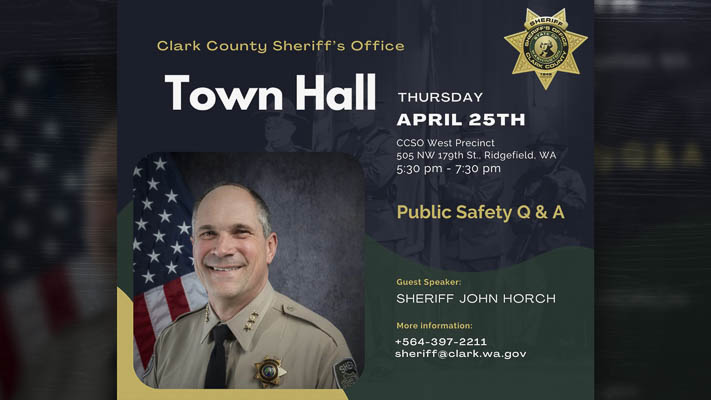 Clark County Sheriff John Horch will host a town hall on Thursday, April 25, starting at 5:30 p.m. 