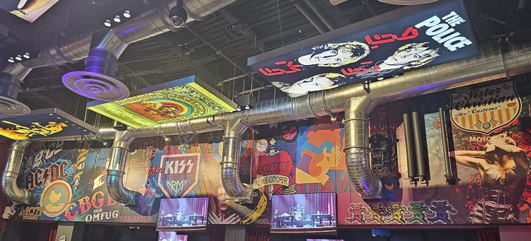 Here is some of the signage on the walls and the ceiling at Rock & Brews at ilani. The restaurant and live music spot opened last week. Photo by Paul Valencia