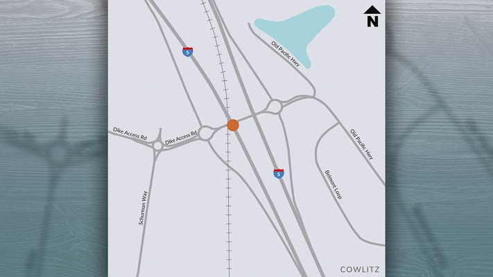 Beginning at 10 p.m., Monday, May 6, a WSDOT contractor will close all southbound lanes of I-5 near the Dike Access Road Bridge at milepost 22
