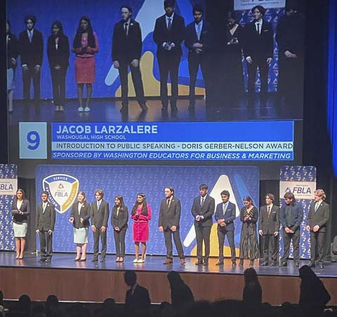 Washougal High School 9th grade student Jacob Larzalere is recognized in the Intro to Public Speaking category on April 27. Photo courtesy Washougal School District