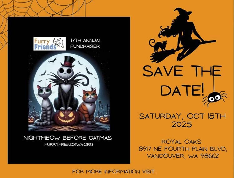 Furry Friends will host its annual dinner and auction fundraiser Oct. 18 at Royal Oaks Country Club. Tickets include dinner and auction access. Dessert donations are also being accepted.