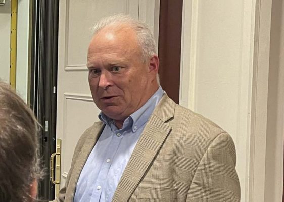 State Rep. Jim Walsh of Aberdeen is speaking to reporters about being elected chair of the Washington State Republican Party, on Aug. 12, 2023 in Olympia. Photo courtesy Jerry Cornfield/Washington State Standard