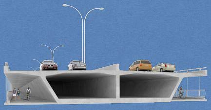 The bridge would have wide safety shoulders — 8-foot inside and 10-foot outside in each direction. There would also be two, 12-foot multi-use protected pathways for pedestrian and bicycle experiences. Image courtesy EastCountyBridge.com