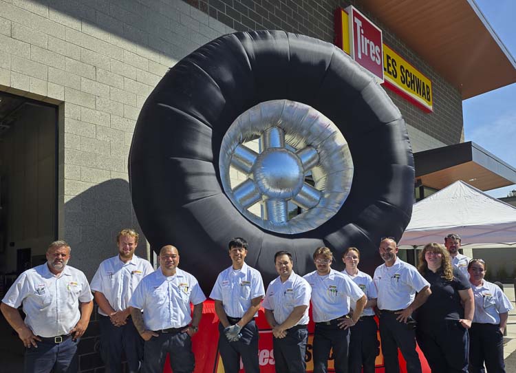 Devin Cabato and his crew at the new Les Schwab Tire Center in Brush Prairie are ready to welcome you and to give the traditional Les Schwab Tire service. The new store is officially open. Photo by Paul Valencia