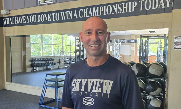 Matt Hamlin has been with the Skyview football program as an assistant coach since 2005. This season, he is the head coach, taking over for Steve Kizer who retired after 21 seasons on the job. Photo by Paul Valencia