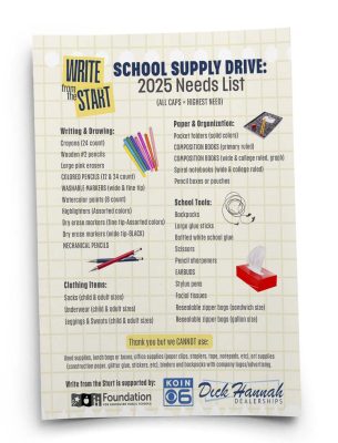 The Foundation for Vancouver Public Schools’ Write from the Start drive got a $10,000 matching boost from Dick Hannah Dealerships as it helps students in need prepare for the new school year.