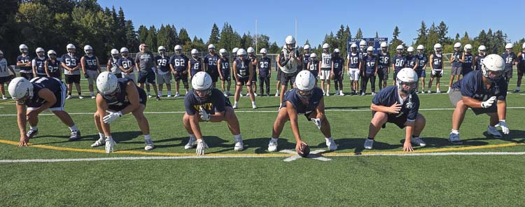 The Skyview Storm, and every other high school football team in the state of Washington, celebrated the first day of practice Wednesday. Photo by Paul Valencia