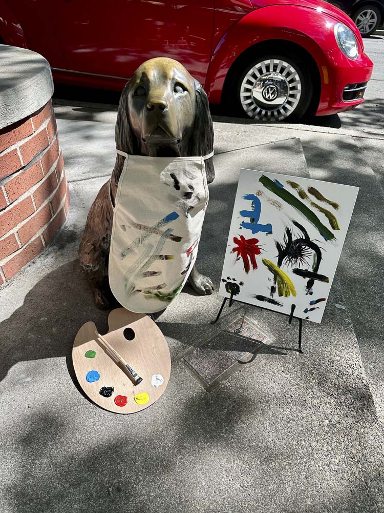 Millie the Dog all dressed up for Celebrate Art First Friday. Photo courtesy Downtown Camas Association