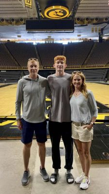 Camas High School senior Ethan Harris, with his parents Jason and Carla, visited Iowa earlier this summer. On Saturday, Ethan announced that he intends to sign with Iowa to play college basketball for the Hawkeyes. Photo courtesy Carla Harris