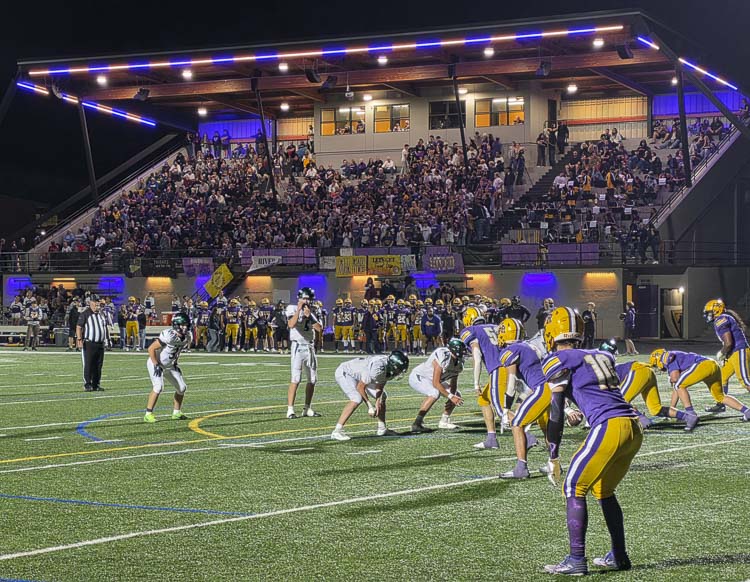 Stadium lights, such as these at Columbia River High School, are part of reporter Paul Valencia’s soul. In his opinion piece, Valencia talks how covering high school football has changed for him through the years. This week marked Valencia’s 211th consecutive Friday night regular-season game covering Clark County high school football. Photo by Paul Valencia