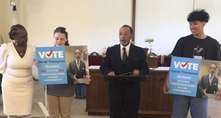 Derek Thompson will challenge Erik Paulsen for Vancouver City Council Seat 2, focusing on homelessness, safety, mental health, veterans, education, growth, and opposing bridge tolling.