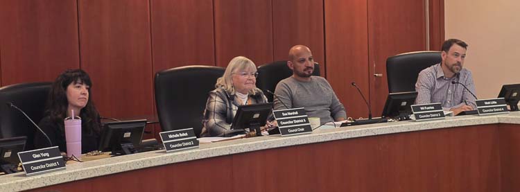 Clark County Councilors Michelle Belkot, Sue Marshall, Wil Fuentes, and Matt Little voted to extend a moratorium Tuesday, protecting owners of manufactured homes living in mobile home parks. Photo by Paul Valencia
