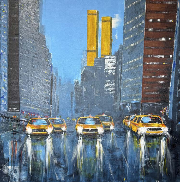 Never a Taxi, 36x36 Original Acrylic on Canvas by George Throop. Image courtesy RedDoor Gallery