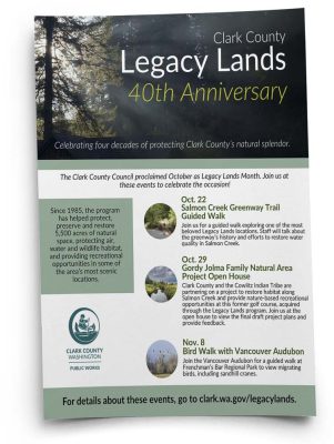Clark County’s Legacy Lands program celebrates 40 years of preserving 5,500 acres of parks and natural spaces. The county will host walks, open houses, and bird-watching events through Nov. 8.
