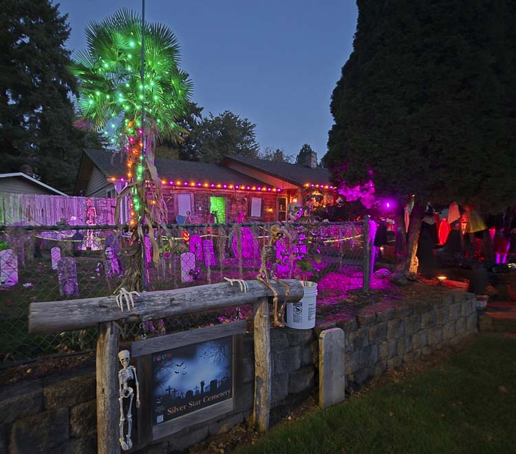 The Silver Star Cemetery display looks scary at all times of the day, but with lights, lightning effects, and projections, it is better at night. Photo by Paul Valencia