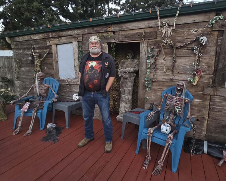 Eric Poteete has gone through a series of medical scares in the past couple of years, but one of the things that keeps him going is his annual Halloween display. Photo by Paul Valencia