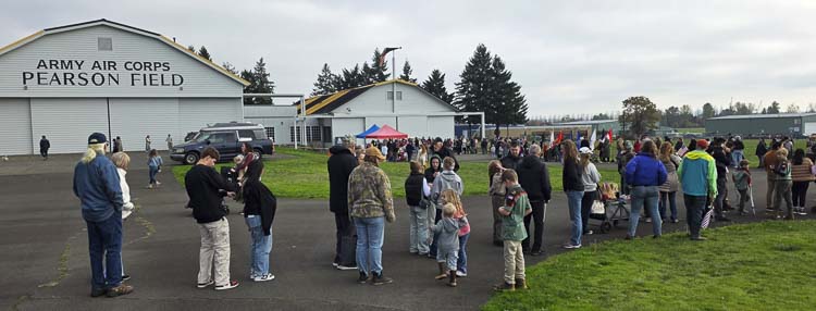 There was a long line for food and refreshments at the open house presented by the Community Military Appreciation Committee at Pearson Field. The open house was held after the Veterans Day Parade. Photo by Paul Valencia