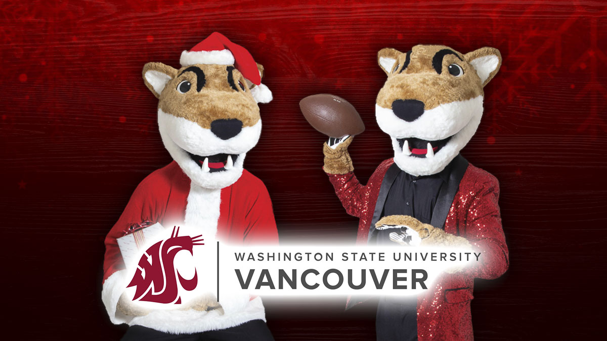 WSU Vancouver invites the community to a Dec. 3 celebration featuring Cougar-themed shopping, photos with Butch T. Cougar, prize drawings, and support opportunities for the Cougar Food Pantry.