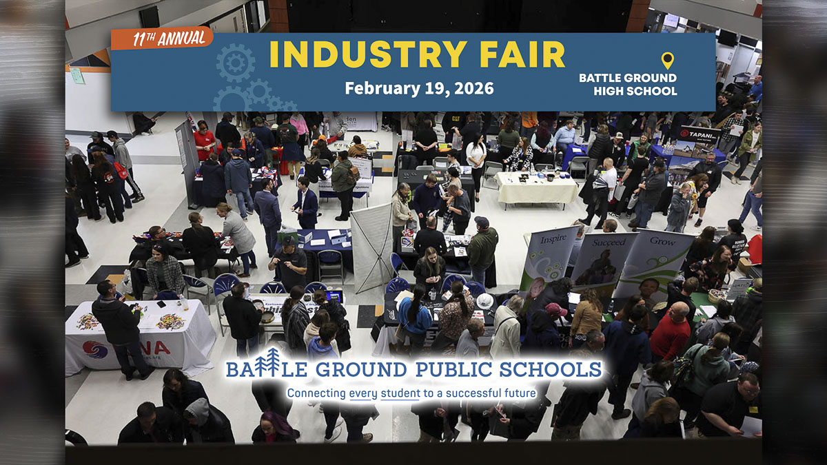 Battle Ground Public Schools invites businesses and organizations to reserve a free table at the 11th annual Industry Fair on Feb. 19, 2026, to connect with students and job seekers.