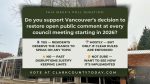Vancouver will restore open public comment at every council meeting in 2026 after years of limiting remarks to agenda items.