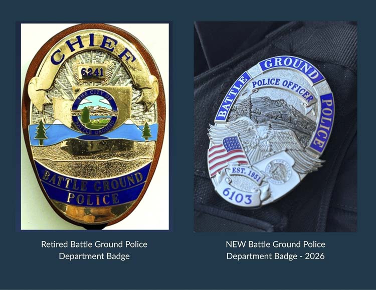 BGPD retired badge and new badge. Photo courtesy city of Battle Ground