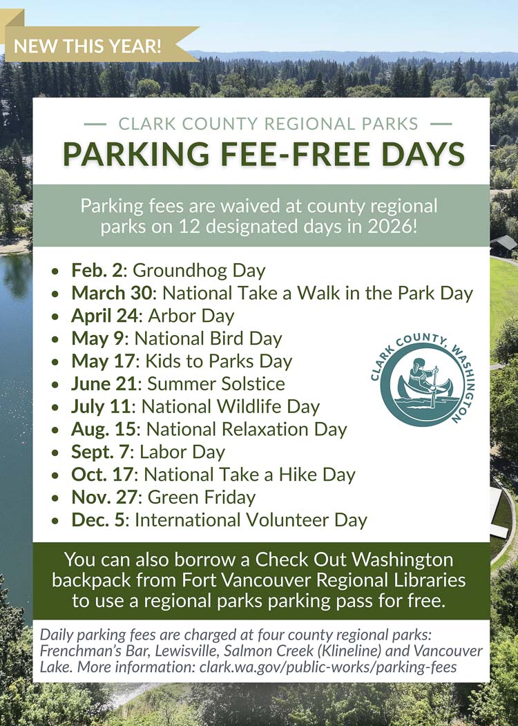 Clark County is introducing new park access programs in 2026 that include free parking days and a library-based parking pass checkout option.