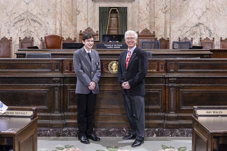 Jackson Bumala, a middle school student from Vancouver, recently joined Rep. John Ley at the state Capitol in Olympia to serve as a page in the Washington State House of Representatives. Photo courtesy Washington State House Republicans